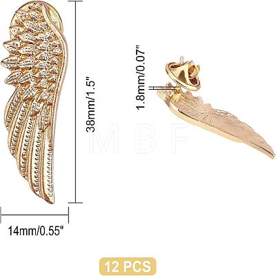 6 Pairs Wing Alloy Brooches JEWB-CA0001-08LG-1