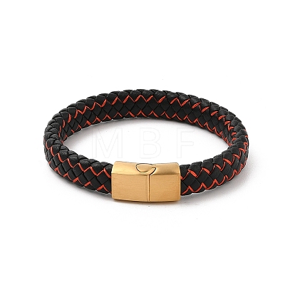 Ion Plating(IP) Braided Microfiber Leather Cord Bracelets for Men BJEW-Z081-14G-1