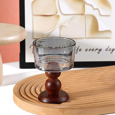 Column Glass Candle Holder with Wood Base PW-WG62908-06-1