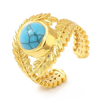 Synthetic Turquoise Open Cuff Ring RJEW-M150-07G-1