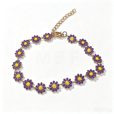 Bohemian Daisy Alloy Enamel Link Chain Anklets FS-WG6AE8E-02-1