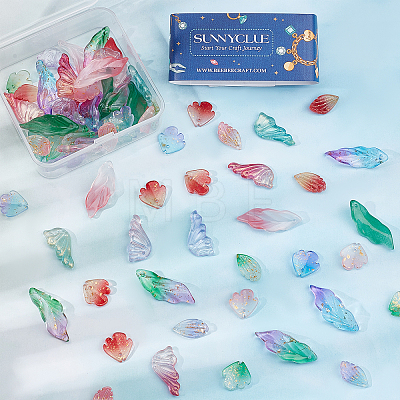 96Pcs 5 Style Two Tone Transparent Spray Painted Glass Pendants GLAA-SC0001-52-1