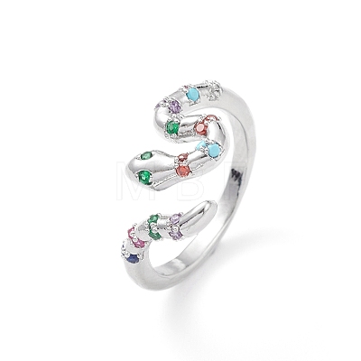 Colorful Cubic Zirconia Snake Open Cuff Ring RJEW-K240-08P-01-1