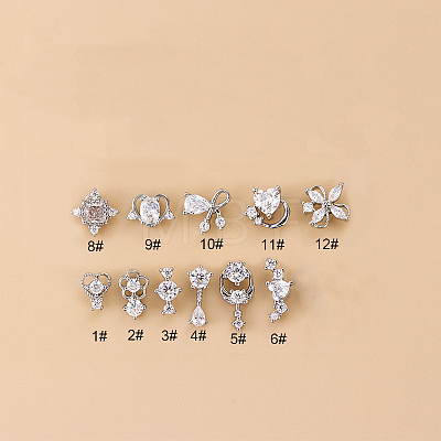 316L Surgical Stainless Steel Micro Pave Clear Cubic Zirconia L-Shaped Nose Rings WGD2F1E-04-1