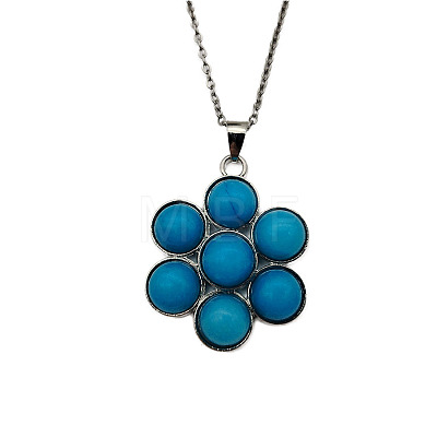 Synthetic Turquoise Flower Pendant Necklace FO7861-10-1