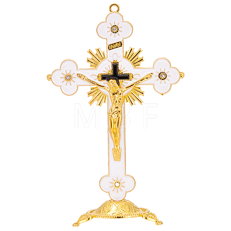 Religion Alloy Enamel Crucifix Cross Statue Display Decorations DJEW-WH0043-105D-1