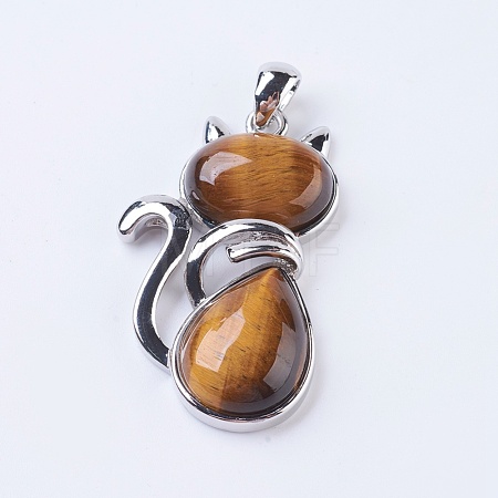 Natural Tiger Eye Kitten Pendants G-P352-B05-1
