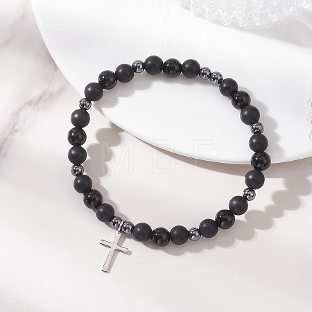201 Stainless Steel Cross Charm Bracelets BJEW-JB13358-1