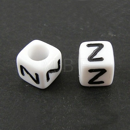 White Letter Acrylic Cube Beads X-PL37C9308-Z-1