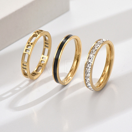 3Pcs Hollow Out 304 Stainless Steel Micro Pave Clear Cubic Zirconia with Enamel Finger Rings FS-WGFDE09-06-1