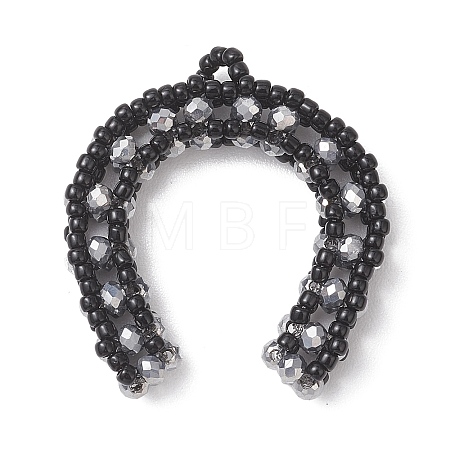 Glass Seed Beaded Horse Shoes Pendants PALLOY-MZ01179-02-1