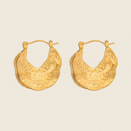 Vintage Style Textured Moon 304 Stainless Steel Hoop Earrings UW4126-1