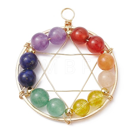 Gemstone Copper Wire Wrapped Pendants PALLOY-JF02304-01-1