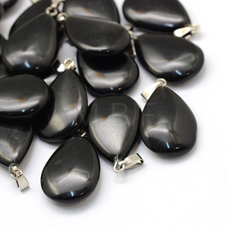 Teardrop Natural Obsidian Pendants G-Q368-28-1