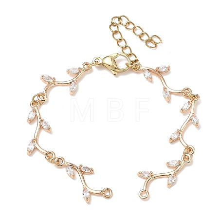 Brass Micro Pave Clear Cubic Zirconia Branch Link Bracelet Making AJEW-PH01759-1