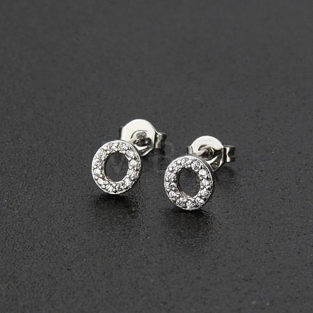 Brass Micro Pave Clear Cubic Zirconia Stud Earrings FS-WGC2F12-15-1