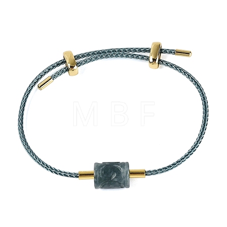 Natural Jadeite Adjustable Cowhide Leather Cord Slider Bracelets with Brass Slider Beads BJEW-N041-06A-1