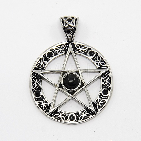 Vintage Men's 304 Stainless Steel Ring with Pentagram Star Pendants X-STAS-O044-25A-1