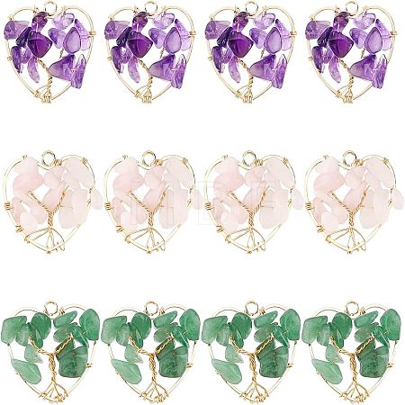 6Pcs 3 Styles Chakra Natural Gmestone Copper Wire Big Pendants FIND-FH0004-66-1