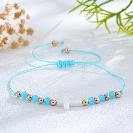 Adjustable Glass & Brass Beads Braided Bead Bracelets KF3798-11-1