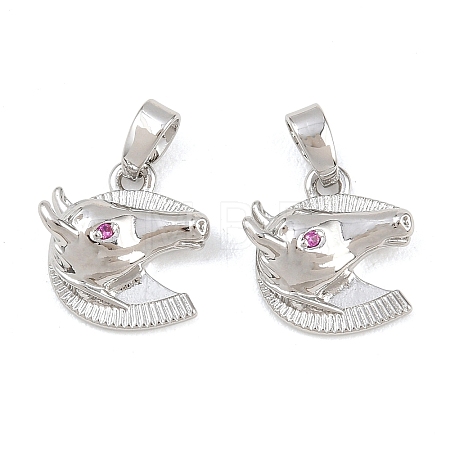 Brass Micro Pave Deep Pink Cubic Zirconia Charms KK-G549-07P-1
