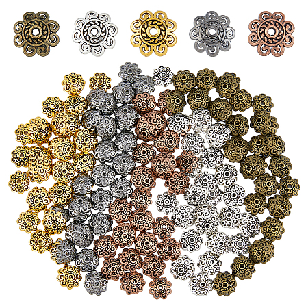 300Pcs 5 Styles Tibetan Style Bead Caps FIND-DC0003-90-1