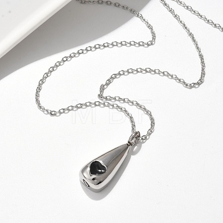 304 Stainless Steel Black Enamel Heart Teardrop Keepsake Ashes Memorial Necklaces NJEW-P326-06P-1