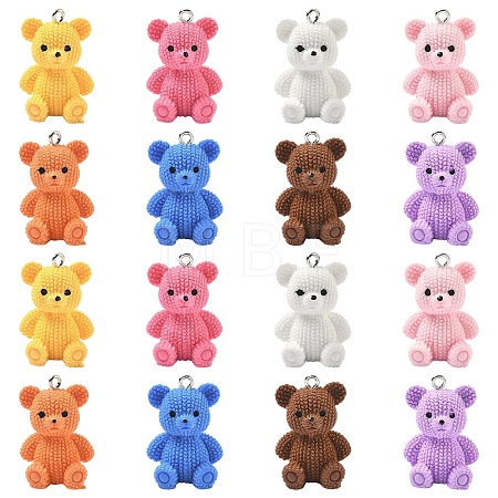 16Pcs 8 Colors 3D Resin Pendants RESI-YW0006-03-1