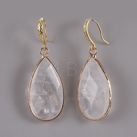 Teardrop Natural Quartz Crystal Dangle Earrings EJEW-JE02998-02-1