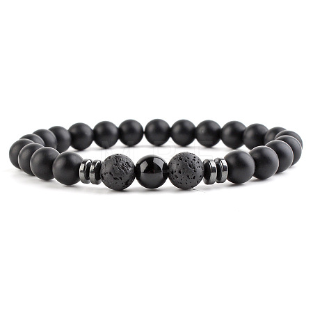 Round Natural Obsidian Beaded Stretch Bracelets for Women Men LS-XP2963-3-1
