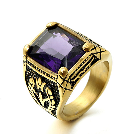 316L Stainless Steel & Cubic Zirconia Men's Vintage Carved Finger Rings FS-WG82D33-52-1