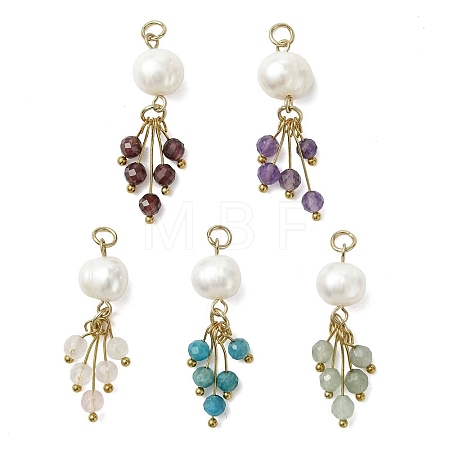 Natural Mixed Stone & Cultured Freshwater Pearl Pendants PALLOY-JF05317-1