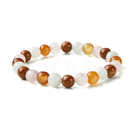Natural Carnelian & Rose Quartz & Carnelian & Rainbow Moonstone Round Beaded Stretch Bracelets BJEW-JB10910-02-1