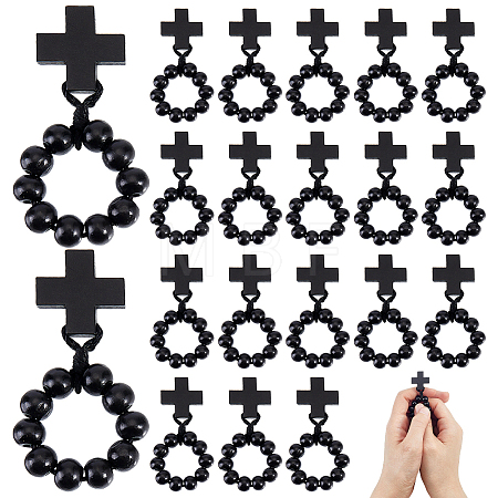 25Pcs Wood Cross & Round Beads Finger Rings RJEW-NB0001-09A-1