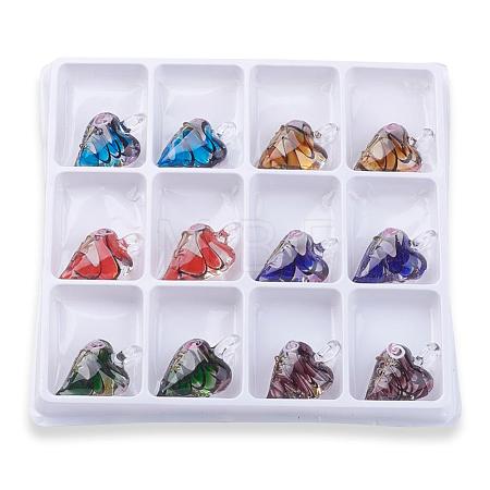 Handmade Gold Sand Heart Lampwork Pendants LAMP-R106-M3-B-1