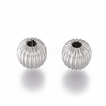 Tarnish Resistant Round 304 Stainless Steel Corrugated Beads STAS-I050-01-6mm-1