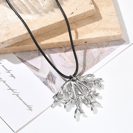 Summer Beach 304 Stainless Steel Coral Shape Pendant Adjustable Black Waxed Cord Necklaces for Women SA-CBAFEB5-04P-1