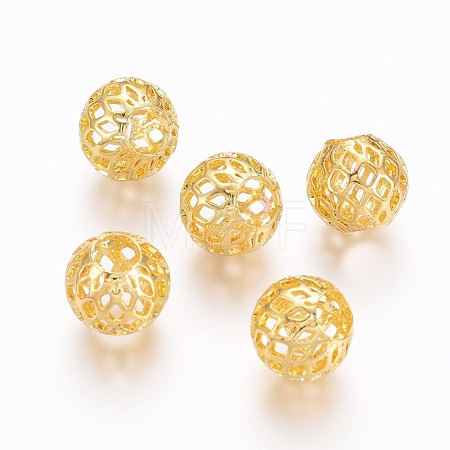 Rack Plating Brass Filigree Beads KK-D530-10G-1
