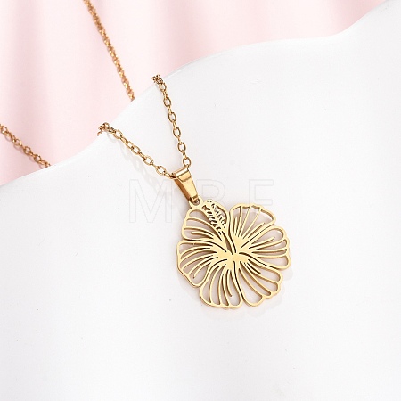 304 Stainless Steel Flower Pendant Cable Chain Necklaces for Men Women NJEW-K308-05A-G-1