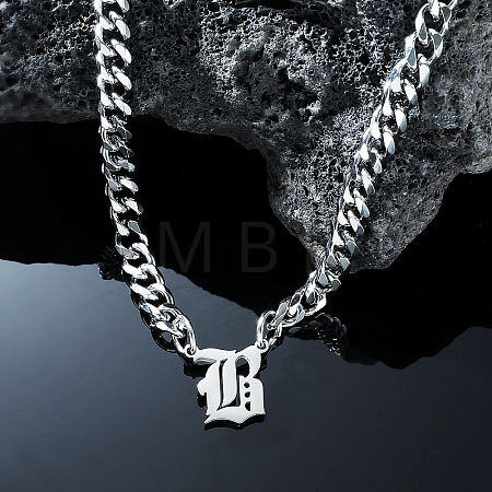 304 Stainless Steel Initial Pendant Cuban Link Chain Necklaces FS-WGB15F2-23-1