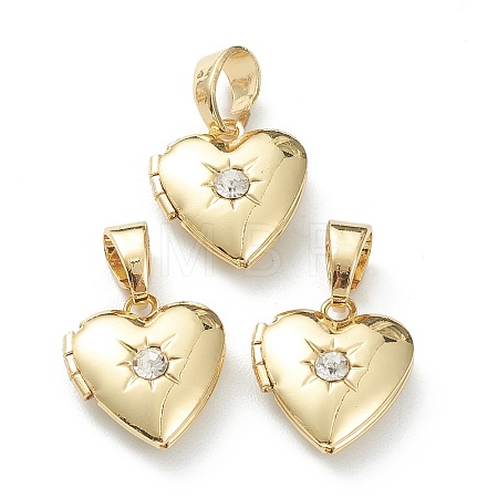 Brass Micro Pave Clear Cubic Zirconia Locket Pendants X-KK-P199-13G-1