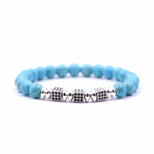 8mm Round Synthetic Turquoise Beaded Stretch Bracelets RC6467-3-1