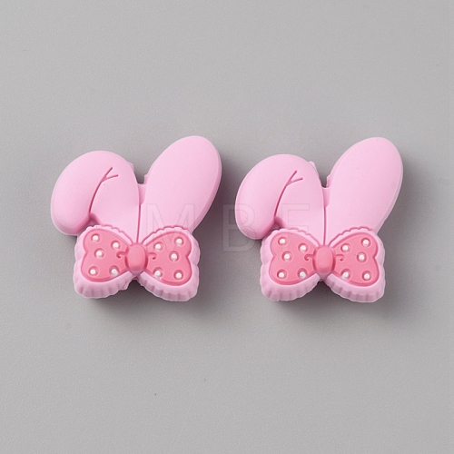 Rabbit with Bowknot Food Grade Eco-Friendly Silicone Beads SIL-WH0018-008H-1