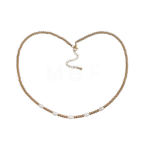 Stylish Natural Freshwater Pearls & Stainless Steel Beaded Necklaces for Women NR6960-2-1