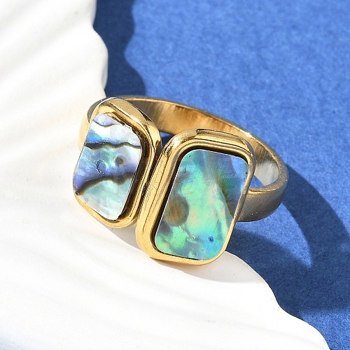 Rectangle 304 Stainless Steel Paua Shell Cuff Rings for Women RJEW-G346-04G-01-1