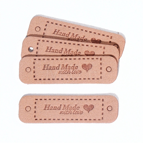 Rectangle with Word Handmade with Love Imitation Leather Label Tags PW-WGBE649-10-1