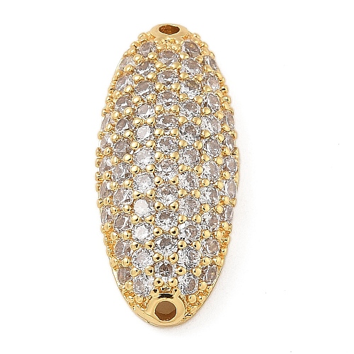 Rack Plating Brass Micro Pave Clear Cubic Zirconia Oval Connector Charms KK-A234-016G-1