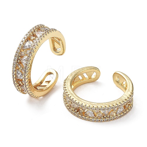 Rack Plating Brass Micro Pave Cubic Zirconia Open Cuff Rings RJEW-M154-01G-1