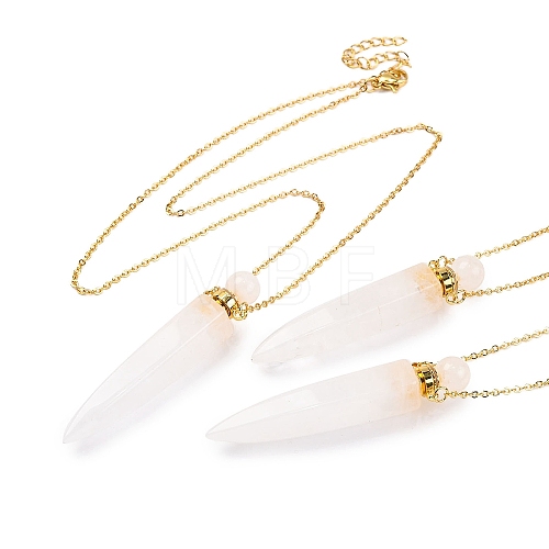 Natural Quartz Crystal Rock Crystal Bullet Shaped Perfume Bottle Pendant Necklaces G-B089-02G-01-1