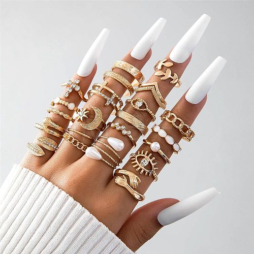 23Pcs 23 Style Alloy Open Cuff Rings Set with Rhinestone PW-WG99792-02-1